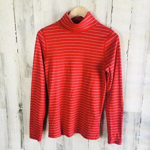 NWOT Three Dots Autumn Stripe Long Sleeve Turtleneck Red Gray AU2651 L